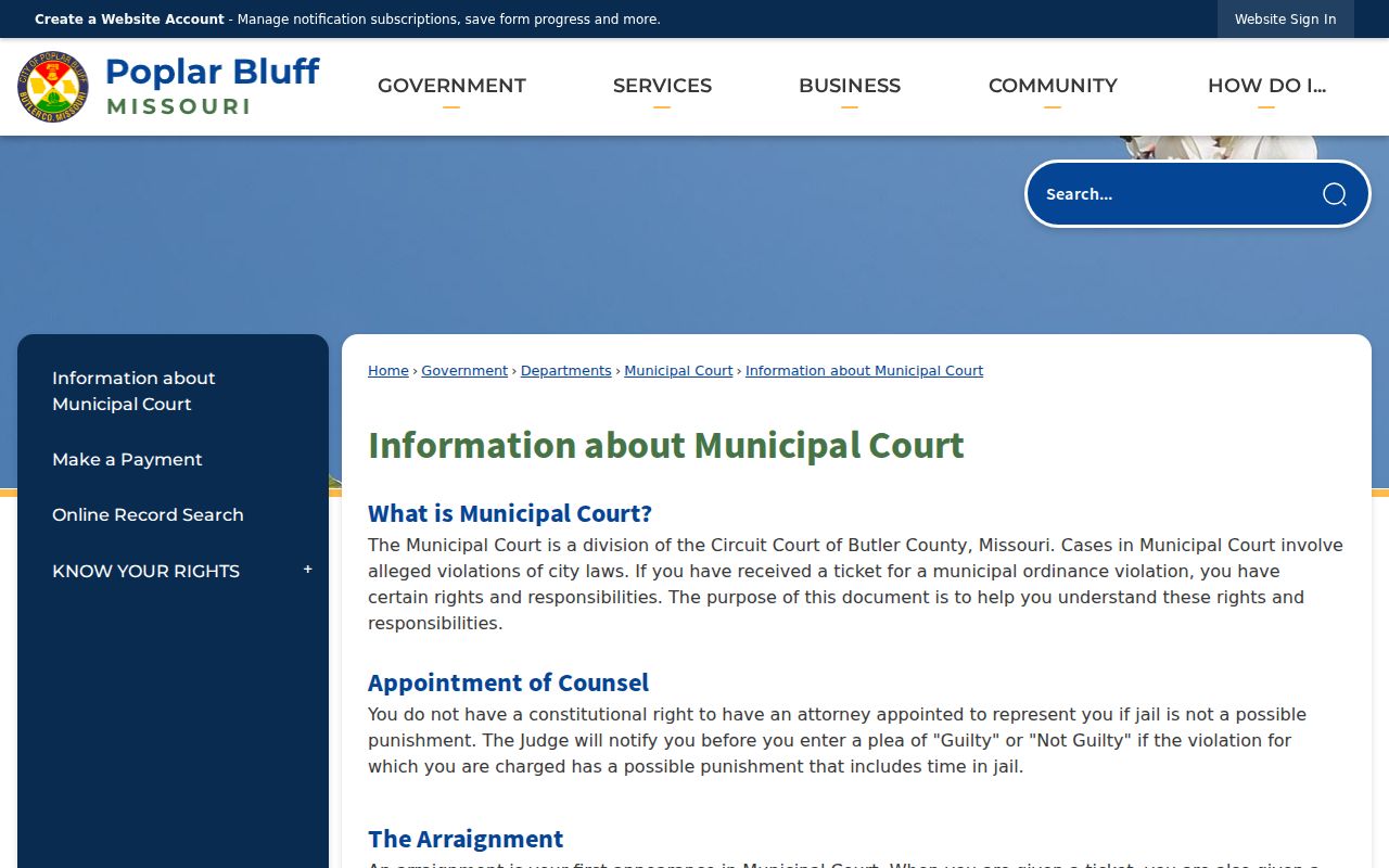 Poplar Bluff Municipal Court jurisdiction page
