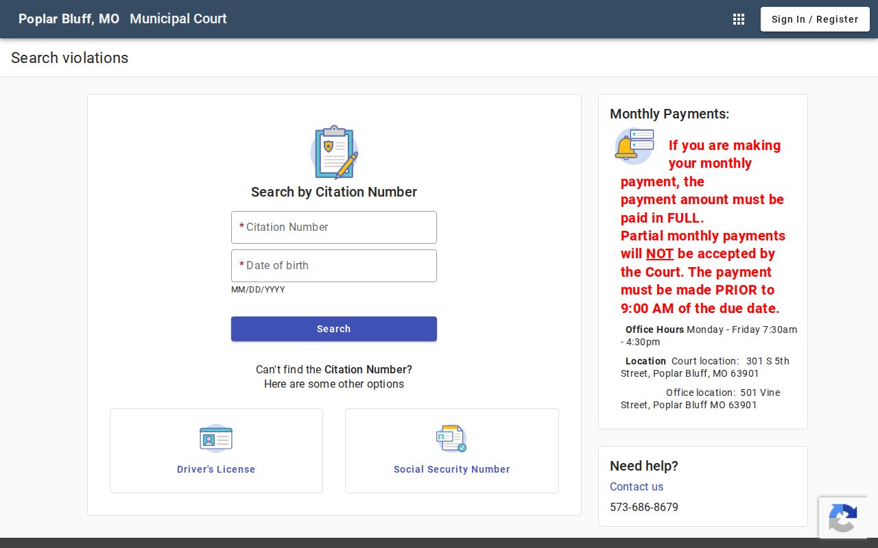 Poplar Bluff municipal court search portal