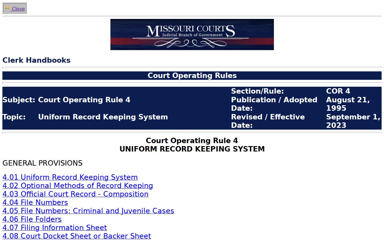 Missouri court access rule page