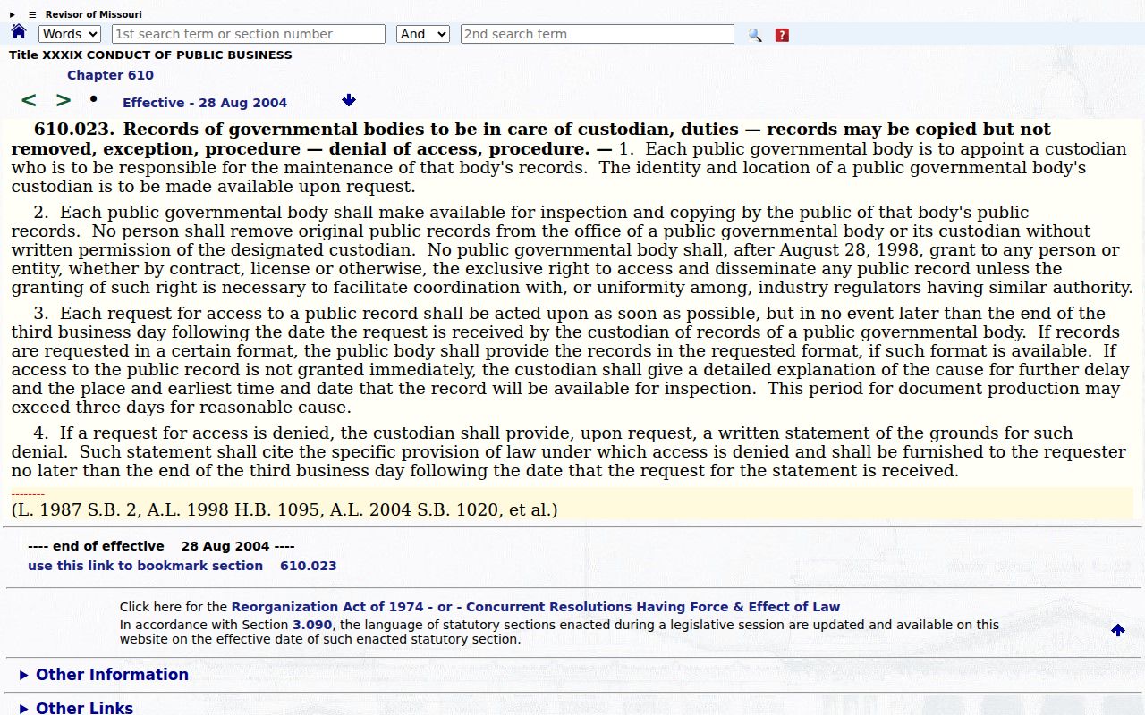 Missouri Sunshine Law response provision