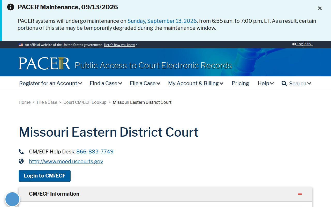 PACER Eastern District of Missouri lookup
